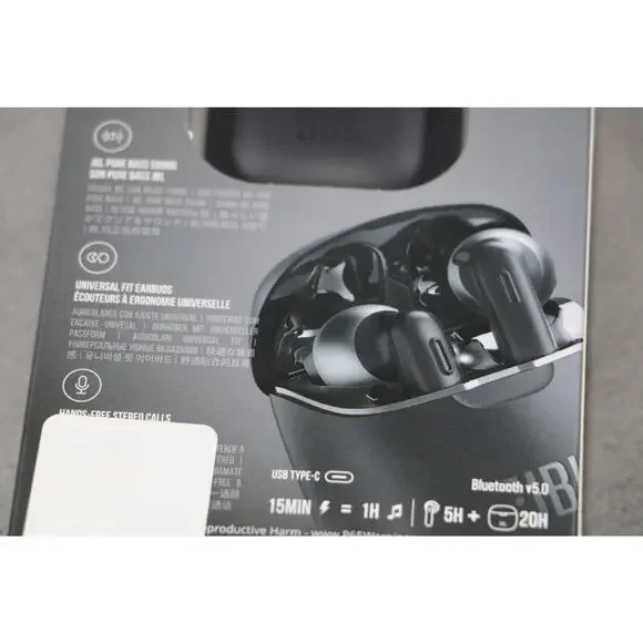 JBL Tune 225TWS True Wireless Earbuds Black Bluetooth Pure Bass Zero Cables New